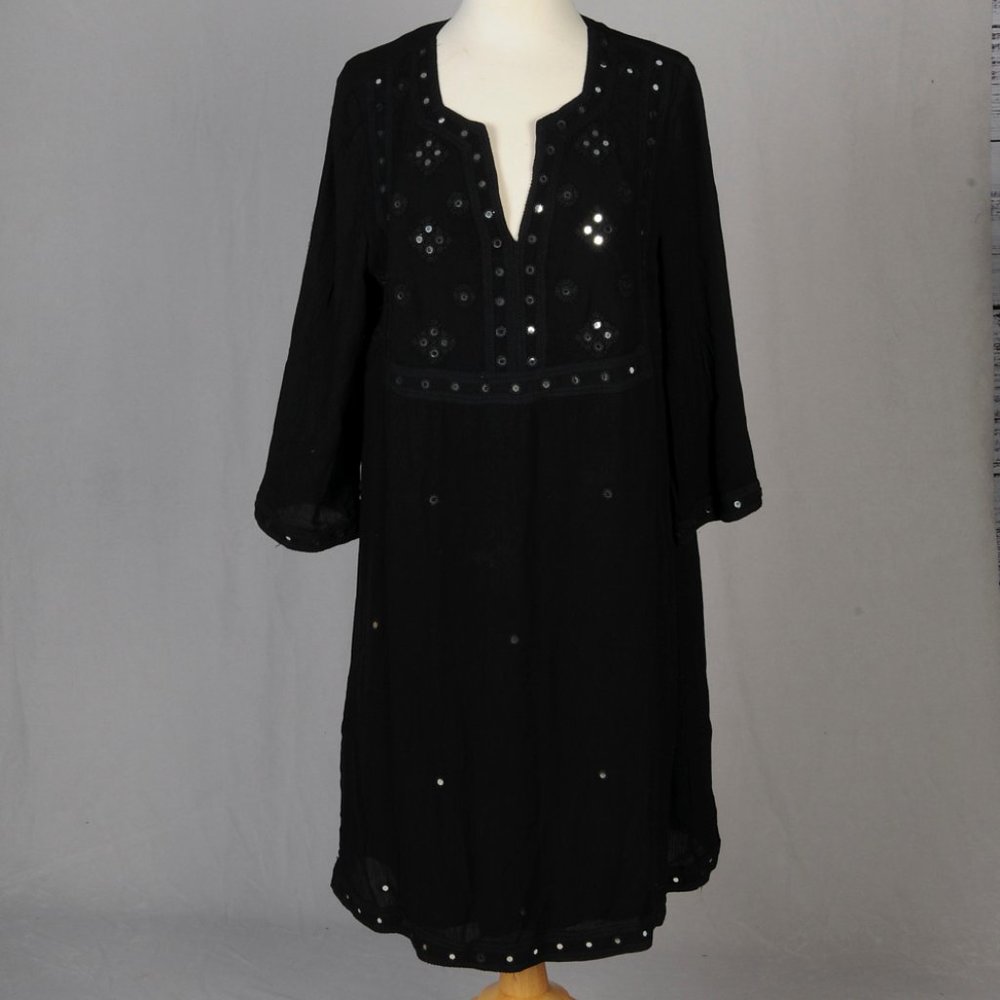 Monsoon Black Modern Bohemian Cultural Fusion Dress Size 10 {NWT}